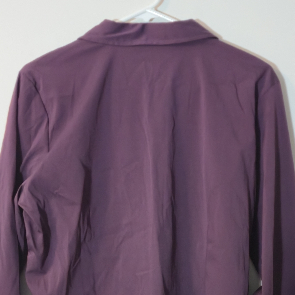 Reitmans XL Pleated Blouse Deep Plum Button-Up Stretch Y2K Retro Office Minimal - Picture 7 of 13